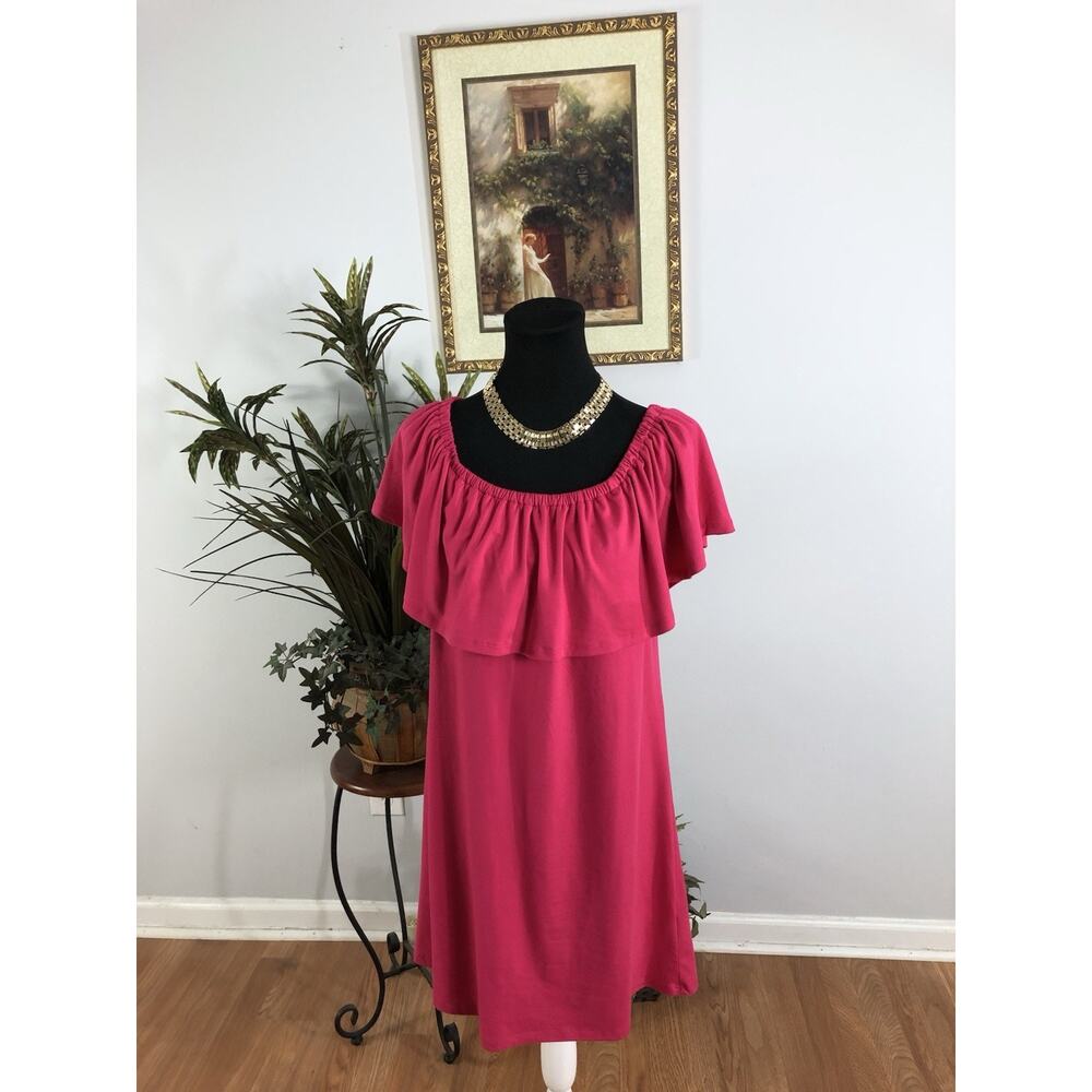 As You Wish Women Sheath Dress M Hot Pink Ruffle Sleeve/ Neck Legally Blonde